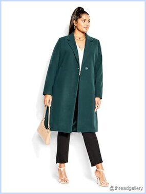 Plus Size Wool Blend Pea Coat Button Front Longline